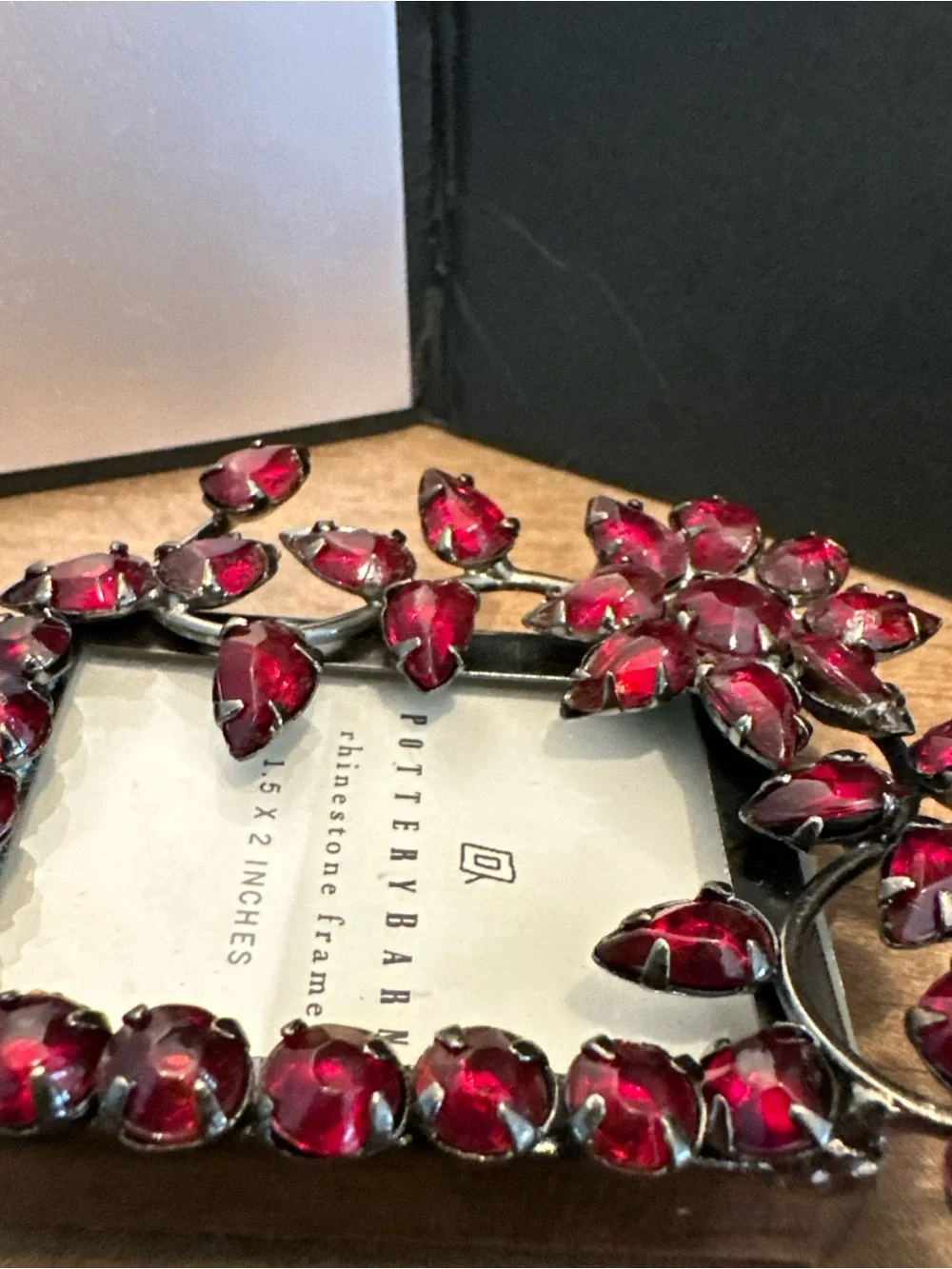 Pottery Barn Deep Red Rhinestone Floral Double Frame